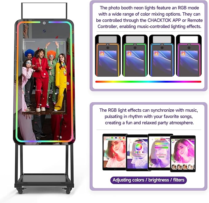 HARZHI Portable Photo Booth Compatible with Ipad, Photo Booth Shell Stand Stand Provide Chacktok Photo Booth Software for Party and Wedding, Free Custom Logo, Flight Case (Magic Mirror)