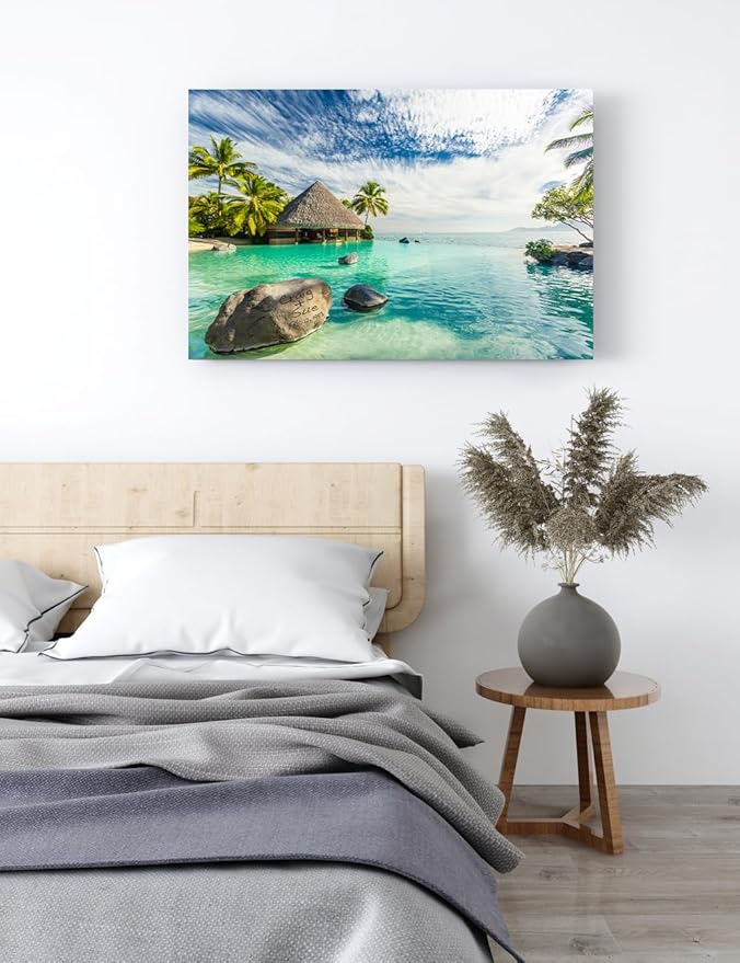 IPIC - "Tropical Memories Personalized Canvas Wall Art, Custom Beach Canvas Print with Name and Date on Rock, A Personalized Gift for Couple, Wedding, or Anniversary, Coastal Home Decor