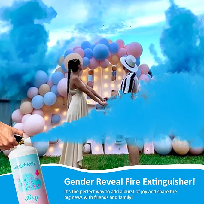 Giant Gender Reveal Fire Extinguisher: 2 Packs Gender Reveal Ideas Only for Baby Boy with 100% Biodegragable for Gender Reveal Decorations - 20+ Feet (Blue)