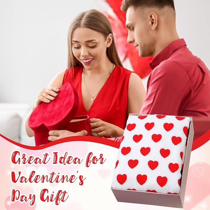 Frienda 2 Pcs Valentine Hearts Cotton Bath Towels Gift Set 55 x 28 Inch Galentine Decoration Red Pink Hearts Soft Cotton Bath Towels for Valentine Gifts Home Travel Swim Bathroom Shower Supplies(Red)