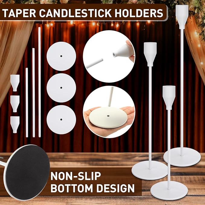 27 Pack Candles Holder, 9 Sets Taper Candlestick Holders Fit 0.75 Inch Thick Pillar Candles, Long Candle Sticks Centerpiece Decor for Home Wedding Dinning Party Anniversary(White)