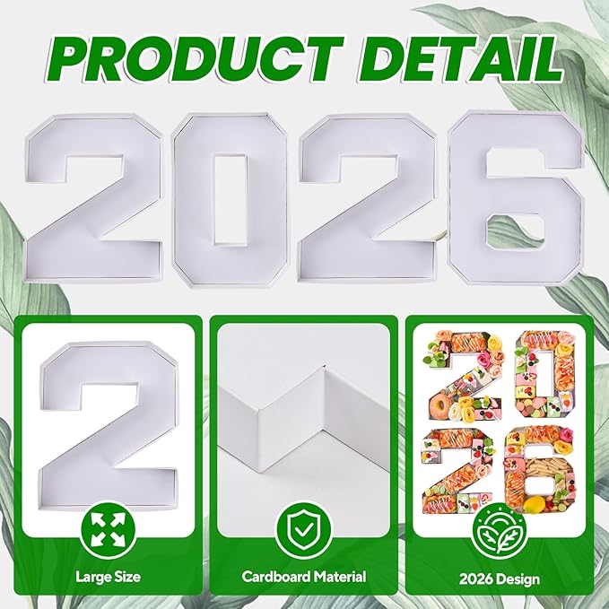2026 Set Cardboard Number for Charcuterie 10.2'' Fillable Tray Charcuterie Paper Box for Graduation Anniversary Birthday New Year Party Decorations Chocolate Cookies Goodie Cupcake Box