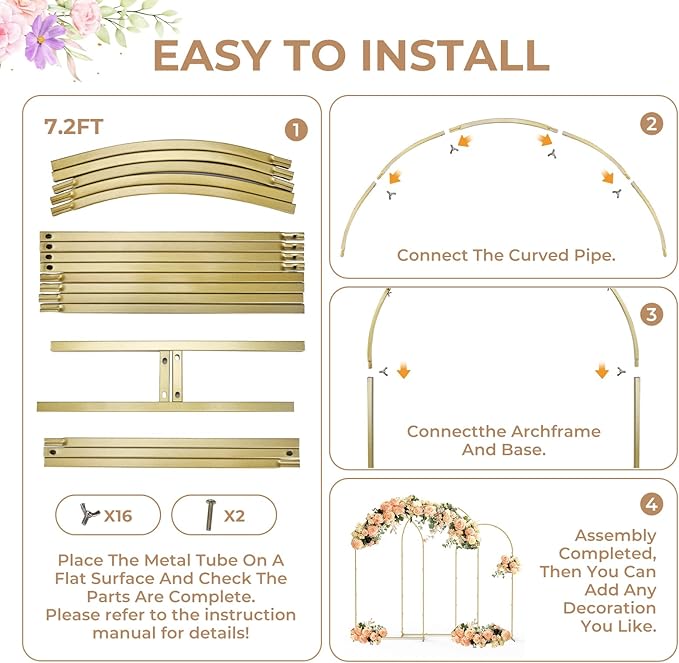Babenest Gold Arch Backdrop Stand Set of 3, 6FT/6.6FT/7.2FT Metal Arch Weeding Stand, Balloon Arch Frame for Ceremony Birthday Party Bridal Baby Shower Banquet Decoration