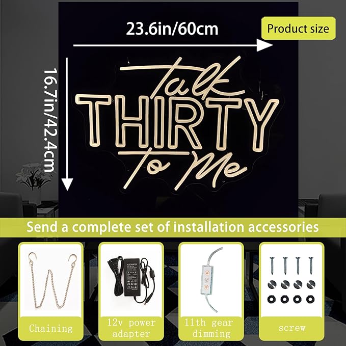 Talk Thirty To Me Neon Signs for Wall Decor,23.7 Inch Happy Birthday Neon Signs for Bedroom Wall with Dimmable Switch for Any Age Children's Room,Party,Christmas,Wedding Decoration,SIGNVIA