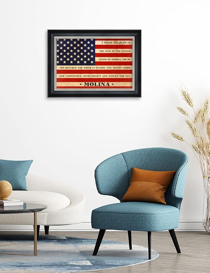 IPIC - American Flag Personalized Framed Wall Art with Names and Date on, Giclee Prints with Solid Wood Frame, Customized Gift and Memorial Gifts for Wedding Anniversary.
