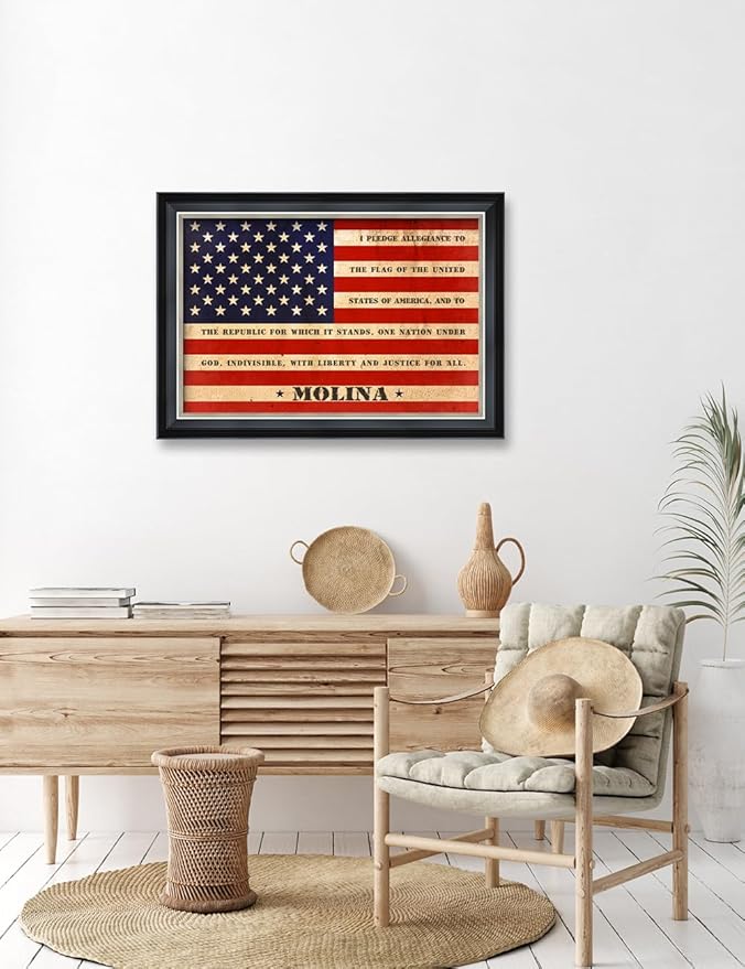 IPIC - American Flag Personalized Framed Wall Art with Names and Date on, Giclee Print with Solid Wood, Custom Gifts for Wedding Anniversary. Total Framed Size: 27.25" W x 19.25" H