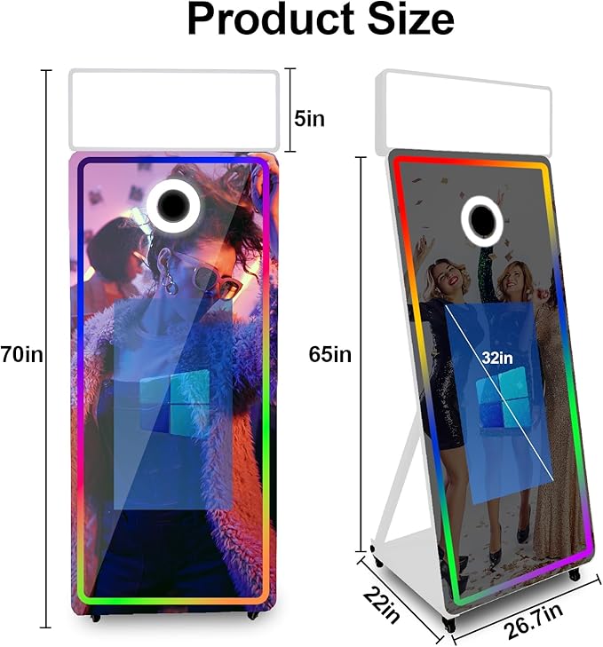 Magic Mirror Photo Booth,Mirror Photo Booth Interactive Touch Screen with Flight Case, Built-in Mini PC with Instant Print and Sharing for Event Party Wedding Rental (White, 32''Screen+Printer)