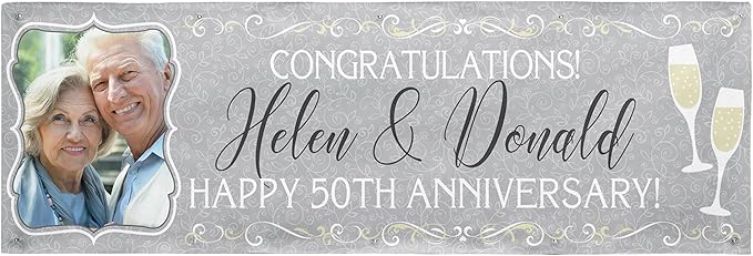 Let's Make Memories Personalized Photo Banner - Party Decorations - Wedding, Anniversary, Engagement - Customized Banner - Celebration - Any Text - Indoor/Outdoor Vinyl - Gray - 10 ft