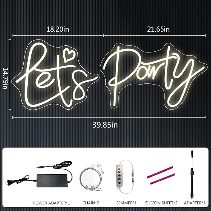 Super Large Let's Party Neon Sign for Bedroom Wall Super Neon Sign for Wall Decor for Bachelorette Party, Engagement Party, Birthday Party,Wedding Party Warm White