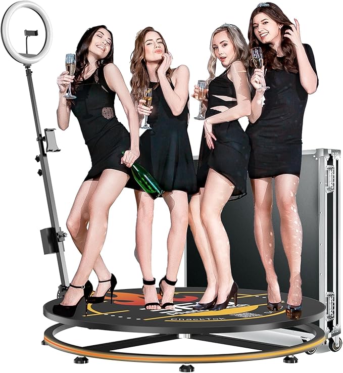 HARZHI 360 Photo Booth with Flight Case, 360 Photo Booth Machine with RGB Strip Light for Parties Christmas Wedding, Software APP Remote Control Automatic Spin Accessories (100CM /39.4")