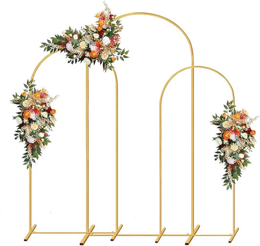Metal Wedding Arch Backdrop Stand,3-Piece Gold Arch Backdrop Stand for Wedding Ceremony Bridal Party Birthday Party Balloon Arch Decoration(Gold)
