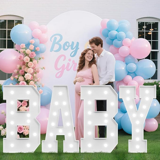 4FT Baby Marquee Letters, Baby Letters for Baby Shower Decorations for Girl Boy, Large Light Up Letter 4 Feet Tall for Gender Reveal Party Supplies, Colorful Sign, Backdrop