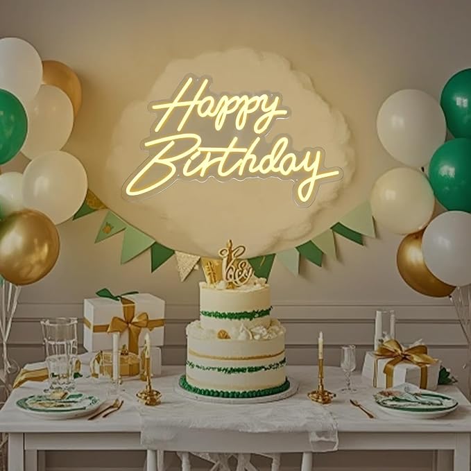 XC Happy Birthday Neon Sign Large Size 19.6×11.8 Inch Birthday Neon Lights for Party Decor Art Light Up Letters Signs for Room Backdrop Reunion Decoration 5V USB (Warm White)
