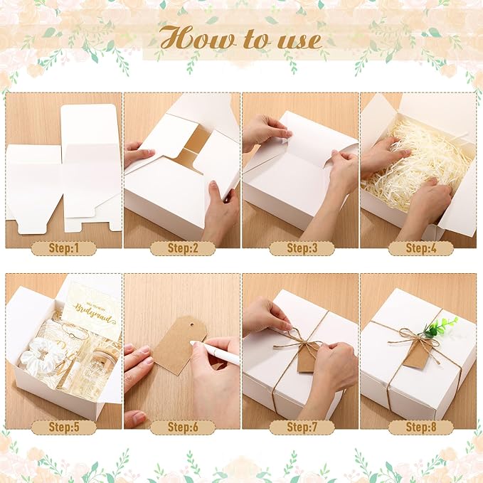 54 Pcs Bridesmaid Proposal Gifts, Maid of Honor Gift Include Wedding Gift Box Makeup Bag Invited Card Glass Cup Lip Balm Scrunchie Bracelet for Bridal Shower Bachelorette Party(White)
