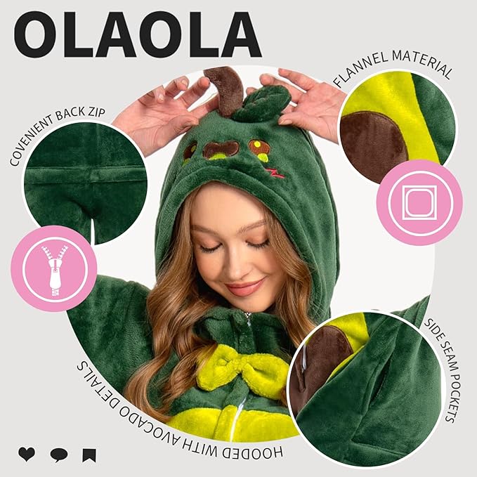 OLAOLA Adult Onesie, Flannel Unisex Animal Pajamas, Plush One Piece Sleepwear Cosplay Party Costume