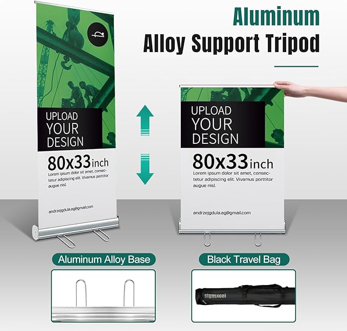 Custom Retractable Banner Stand for Business, Roll Up Banner Holder with Carry Bag, Vertical Banner Stand, Customizable Sign with Stand for Indoor Outdoor Display, Advertising,Birthday & Party-31.5"