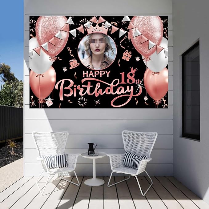 Custom Rose Gold Happy Birthday Banner Backdrop Large Happy Birthday Backgroud Party Indoor Outdoor Car Decoration Supplies for Girl Women (6x9ft)