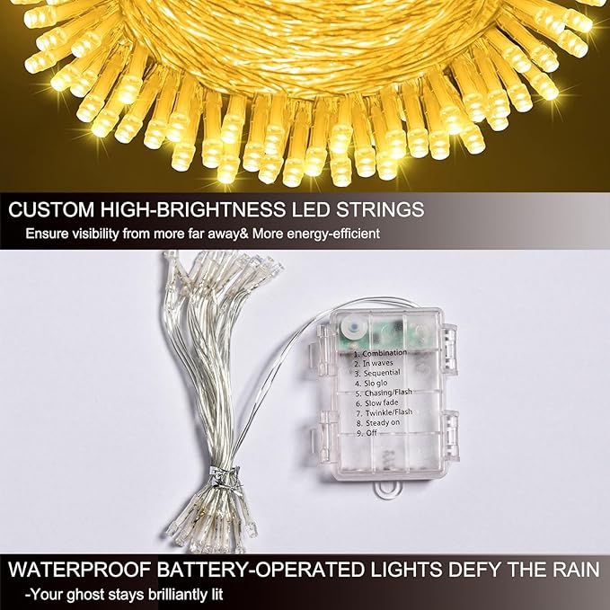 Halloween Ghost LED String Lights Decor Indoor/Outdoor Light Up Spooky Decoration with Remote Control for Yards, Porch, Gardens, Lawn & Party White 2 Packs