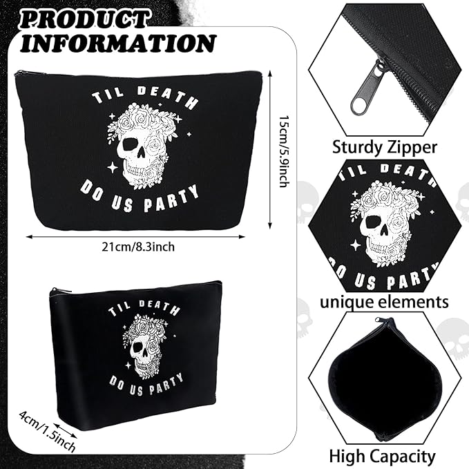 Domensi 24 Pcs Bride or Die Bachelorette Party Decorations Bridesmaid Robes Gift Sets Till Death Do Us Party Decorations Skull Black and White Bridal Robe for Bridal Shower Gothic Wedding Party Dress