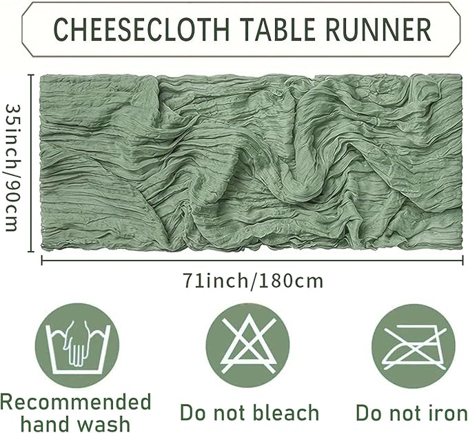 20 Pack Sage Green Cheesecloth Table Runner 35 x 71 Inch Boho Gauze Christmas Table Runner for Rustic Wedding Arch Decor, Bridal Shower, Baby Shower, Banquets, Farmhouse Party Decorations