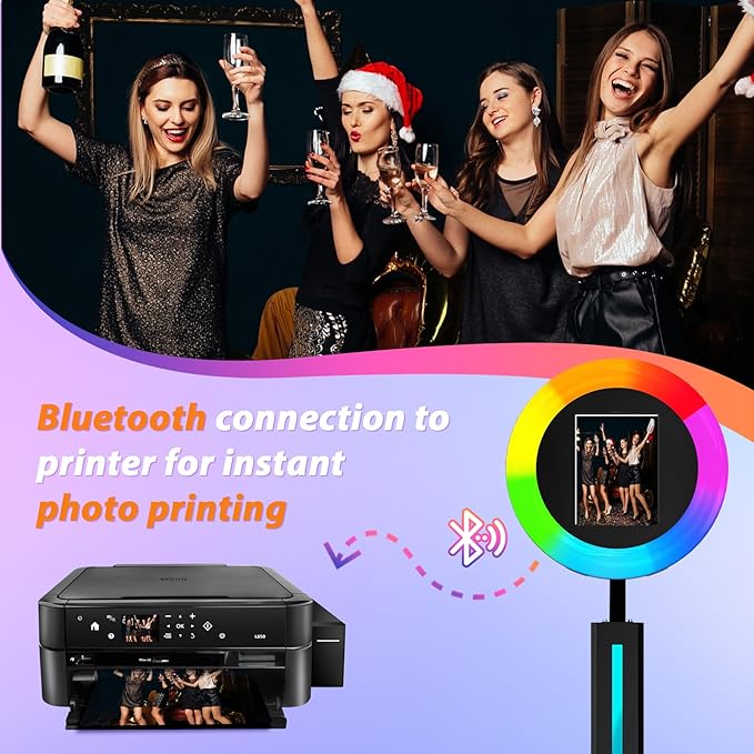 Photo Booth Machine Compatible with Any Ipad,ChackTok PhotoBooth VIP Member,Software APP Control Ring Light,Perfect for Wedding,Parties and Birthday,Light Bar Black