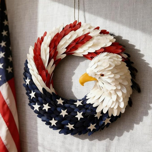 250th Anniversary Eagle Wreath 3D Patriotic Brave Wings Decoration Red White Blue Style Fabric Design for Front Door Wall Porch Independence Memorial Day Indoor Outdoor Decor(1pc,14.9in)