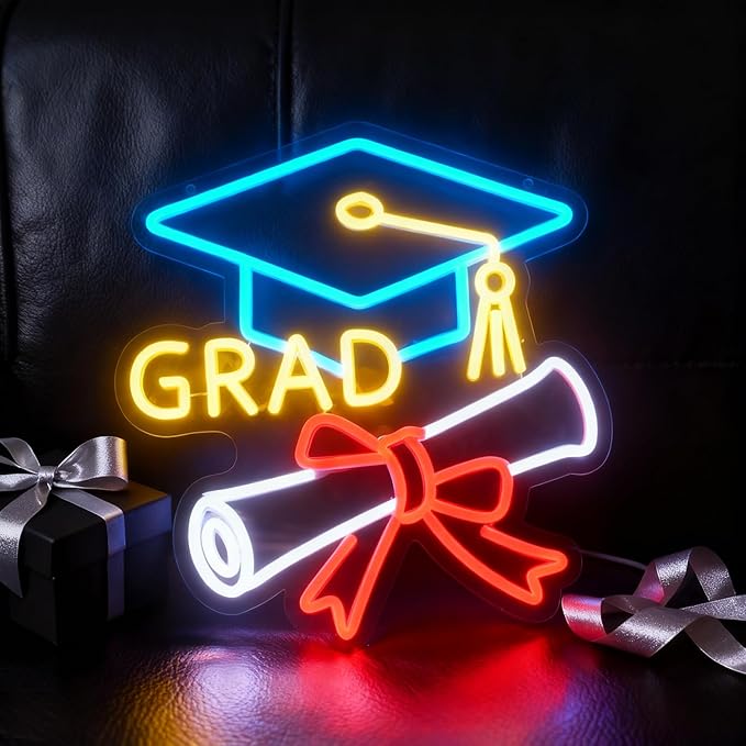 Congrats Grad Neon Sign - 4-Color Graduation Decorations 2026, 10-Level Dimmable LED Wall Decor, USB Powered Gift for Graduate, 14.2"x13"