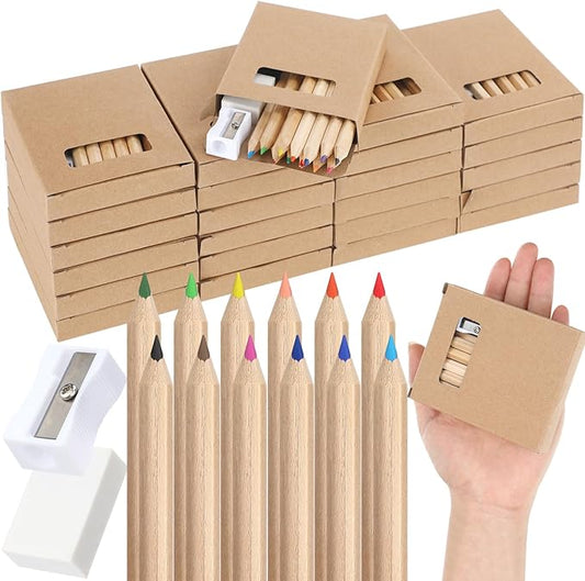 12 Set Mini Colored Pencil Bulk for Kid 3.5in Colored Valentines Pencils for Coloring Drawing Bulk for Student Teacher 12 Color with Sharpener Eraser School Classroom Valentines Party Favors Gifts