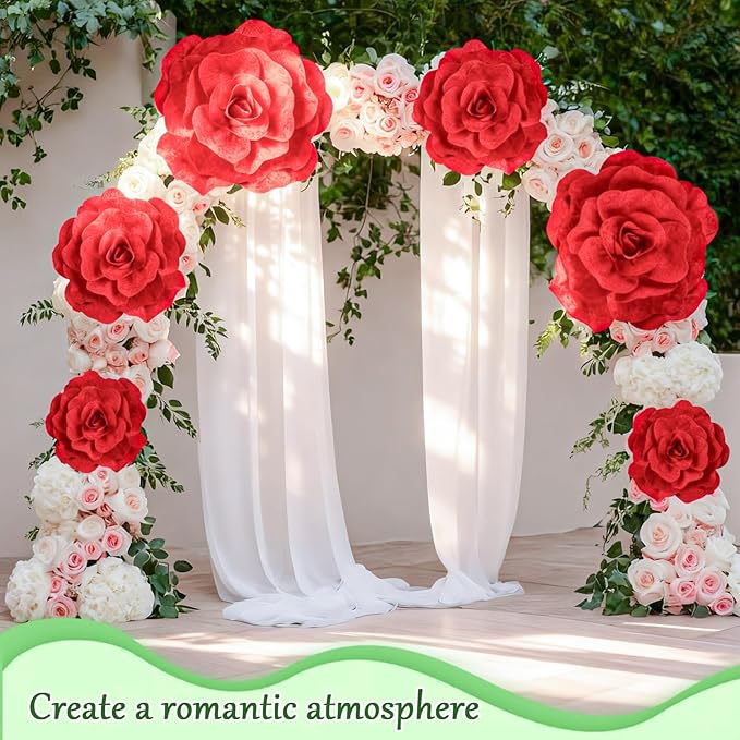 Norme 3 Pcs Valentine Giant Artificial Flowers Decoration 16, 20, 24 Inch Large Rose Petals Giant Flowers Large Red Rose for Wedding, Home Decor, Anniversary Birthday Valentine's Day
