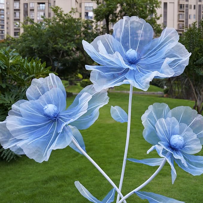 Giant Flowers for Decoration,Artificial Silk Flowers with Stand,Large Fake Floral Decor for Home Garden,Indoor Outdoor Party Birthday Wedding Backdrop (Gradient Blue)