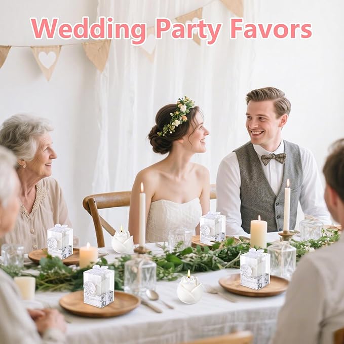 50Set White Rose Flower Shape Candle Bulk Wedding Party Favors Romantic Handmade Delicate Candles with Gift Box, Wedding Candle Gift for Guests Return Souvenirs Bridal Anniversary Birthday Decoration