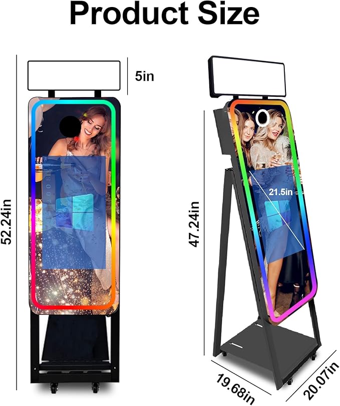 Magic Mirror Photo Booth,Mirror Photo Booth Interactive Touch Screen with Flight Case, Built-in Mini PC with Instant Print and Sharing for Event Party Wedding Rental (Black, 21.5''Screen+Printer)