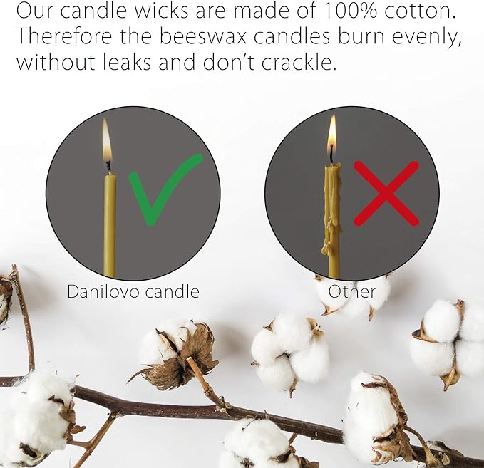 Danilovo Pure Beeswax Candles - Honey-Scented, Decorative Thin Taper Candles - Ideal for Birthday Decoration or Church Prayers - Drip Free, Tall & Smokeless Pack of 350 pcs, 6.5 x 0.22 inch