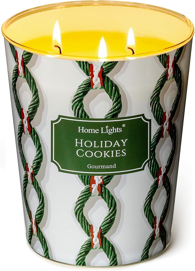 HomeLights Scented Candles | Large Jar 34 Oz Natural Soy Candle | 130 hrs Long-Lasting with 3 Wicks | Rustic Modern Home Decor | Gifts for Mom & Women, Holiday Cookies