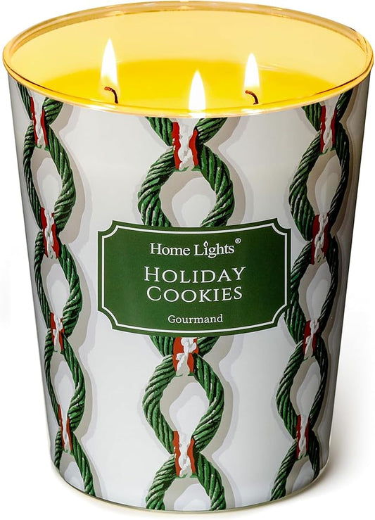 HomeLights Scented Candles | Large Jar 34 Oz Natural Soy Candle | 130 hrs Long-Lasting with 3 Wicks | Rustic Modern Home Decor | Gifts for Mom & Women, Holiday Cookies