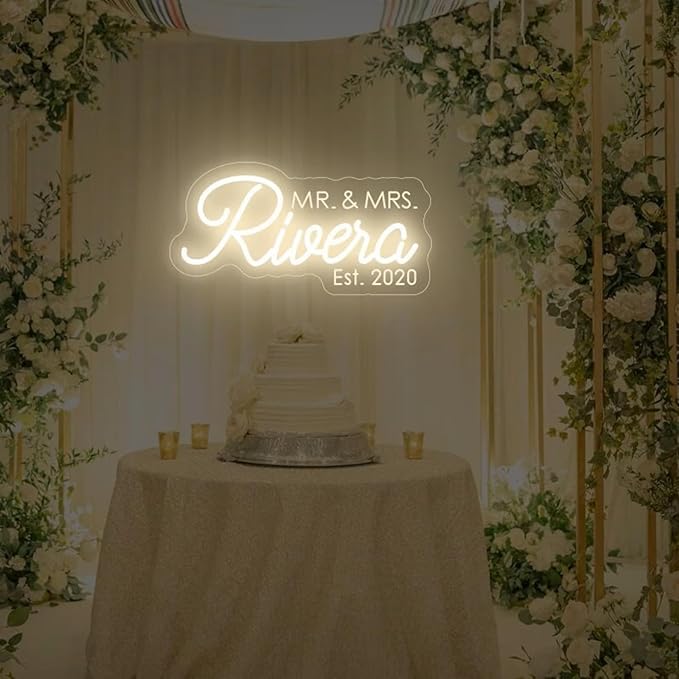 Custom Last Name Neon Sign, Mr and Mrs Name Sign Wedding Backdrop Wall Decor Family Name LED Light Welcome Sign Personalized Wedding Gifts