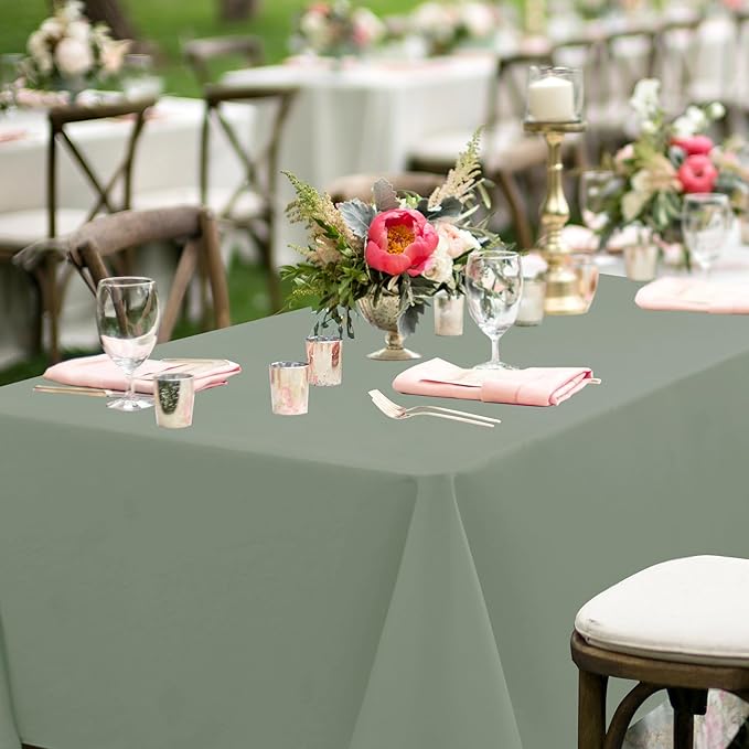 sancua Rectangle Tablecloths for 8 Foot Tables, 6 Pack - Washable Polyester Fabric Table Cloth for Wedding Party, Birthday, Banquet Reception, 60x120 Inch, Sage Green