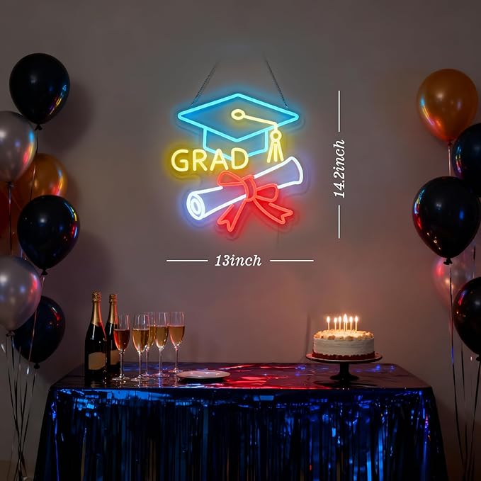 Congrats Grad Neon Sign - 4-Color Graduation Decorations 2026, 10-Level Dimmable LED Wall Decor, USB Powered Gift for Graduate, 14.2"x13"