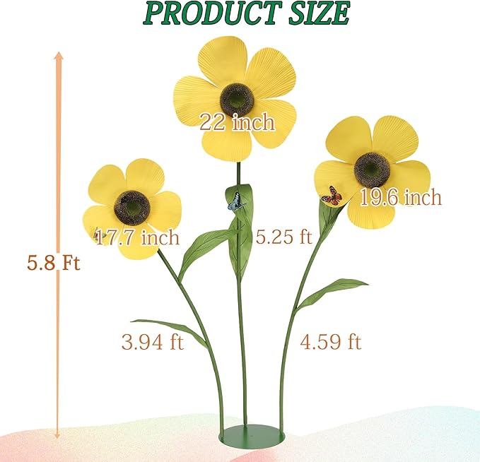 Giant Artificial Daisy Flowers Decoration Five Petal 5.8 Ft Tall Large Fake Daisies Spring Wild Flower for Party Garden Office Home Wedding Decor(Yellow)