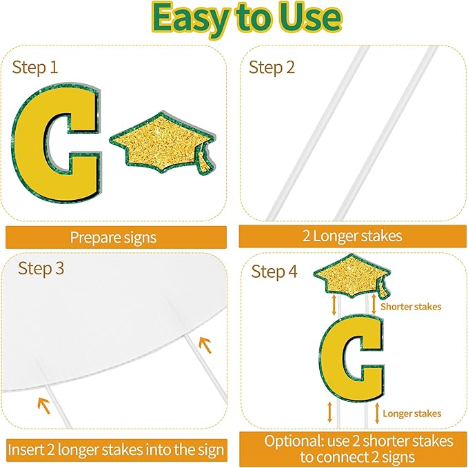 ANVAVO 2026 Congrats Grad Yard Signs Graduation Waterproof Decorations Graduation Yard Sign Decorations Grad Party Outdoor Lawn Decor with Stakes, Green and Gold
