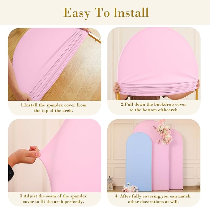 Pink Blue Arch Cover 3 Set-8FT, 7.2FT, 6.6FT Arch Backdrop Cover Spandex Fitted 2- Color Fabric Stand Covers for Gender Reveal Baby Shower Boy and GILR Birthday Party Photo Background Decorations