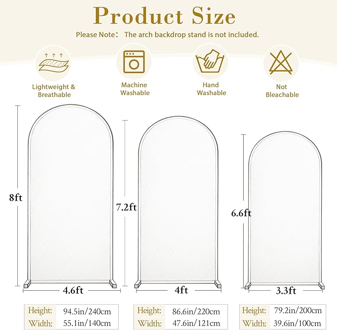 Black Arch Cover 3 Set - 6.6FT, 7.2FT, 8FT Black Arch Backdrop Cover Spandex Wedding Arch Stand Covers for Birthday Party Baby Shower Bridal Shower Wedding Banquet Photo Background Decorations
