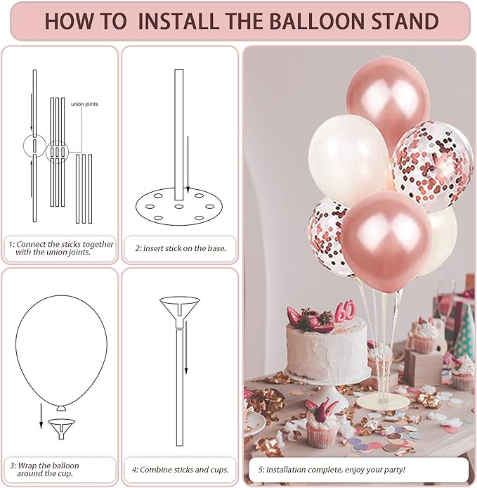 Birthday Decorations For Women, 229 Pcs Rose Gold and Black Happy Birthday Supplies - Disposable Dinnerware Set with 25 Guest, Balloons, Sash, Tiara, Banner, Fringe Curtain, Photo Booth Props