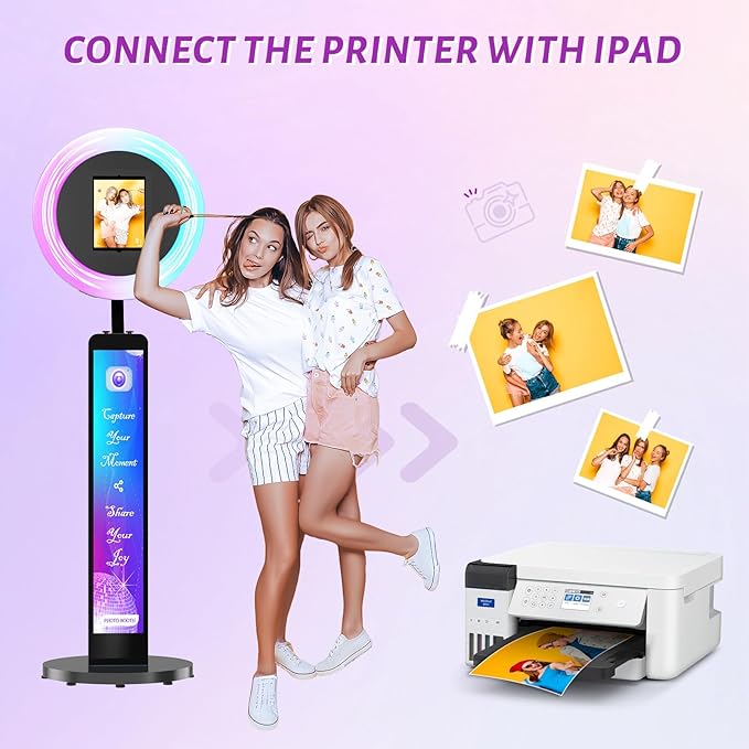 JIYANG Photo Booth Machine Compatible with Any Ipad,ChackTok PhotoBooth VIP Member,Free Custom Logo,Software APP Control Ring Light,Perfect for Wedding,Parties and Birthday