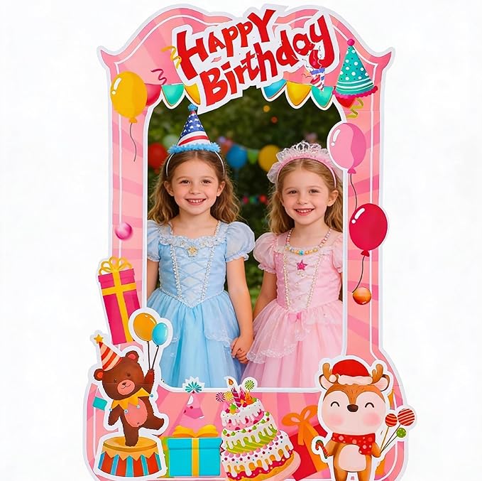 EARTHSON 6 Ft x 4 Ft Happy Birthday Photo Booth Box Photo Cutout Stand in Life-Size Cardboard Frame Prop for Birthday Party Supplies