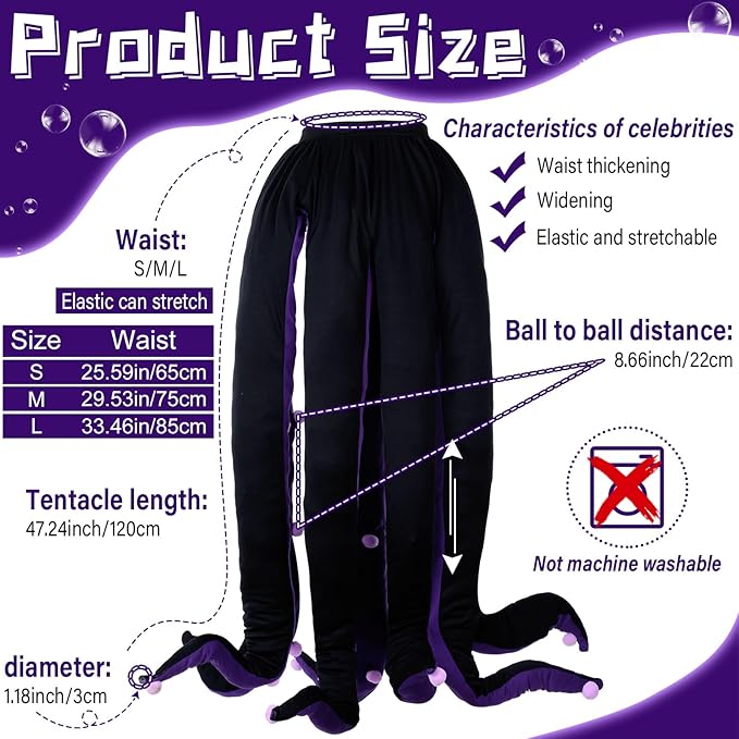 Funtery Women Octopus Costume Halloween Octopus Tentacles Dress Sea Witch Costume for Adults Cartoon Cosplay Party