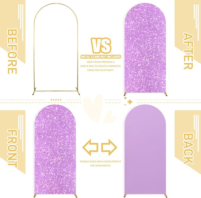 FUHSY Lavender 7.2FT Spandex Arch Cover Sequin Arch Cover Backdrop Fabric Glitter Chiara Arched Cover Wall 2-Sided Covers for Arches Lilac Shimmer Backdrop for Gender Reveal Birthday Event