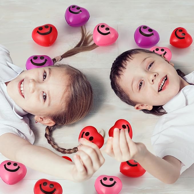 150 Valentines Day Heart Stress Balls 1.5 Inch Smile Face Motivational Stress Balls Quotes Anxiety Relief Toys Party Favors Adults Valentine's Day