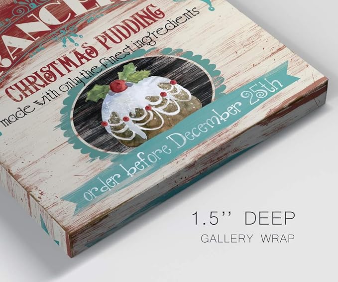 Renditions Gallery Prancer's Christmas Pudding Wall Art, Cute Winter Decor, Vintage Faux Wood Look, Festive, Premium Gallery Wrapped Canvas, Ready to Hang, 40 in H x 40 in W, Made in America