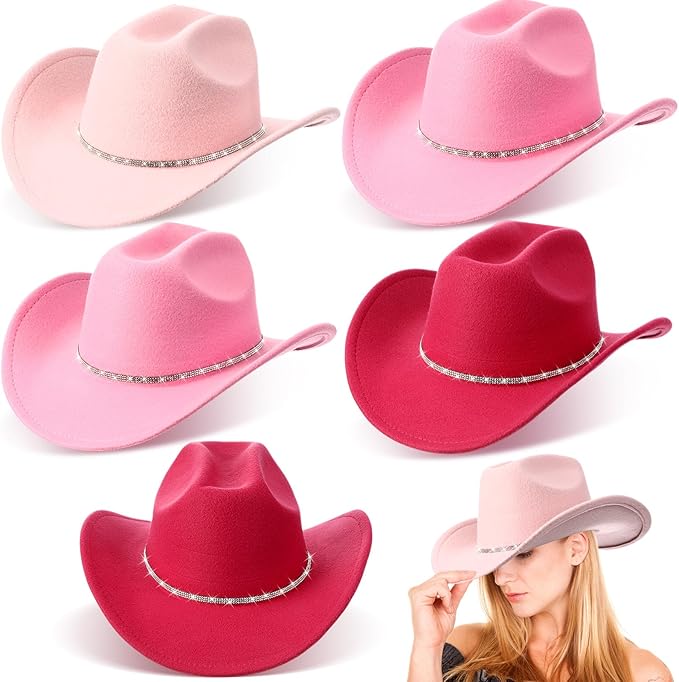 Hercicy 6 Pack Western Cowboy Hats with Rhinestone Tassel Bands Sequin Trim Sparkly Cowgirl Party Hats for Adults Women Men